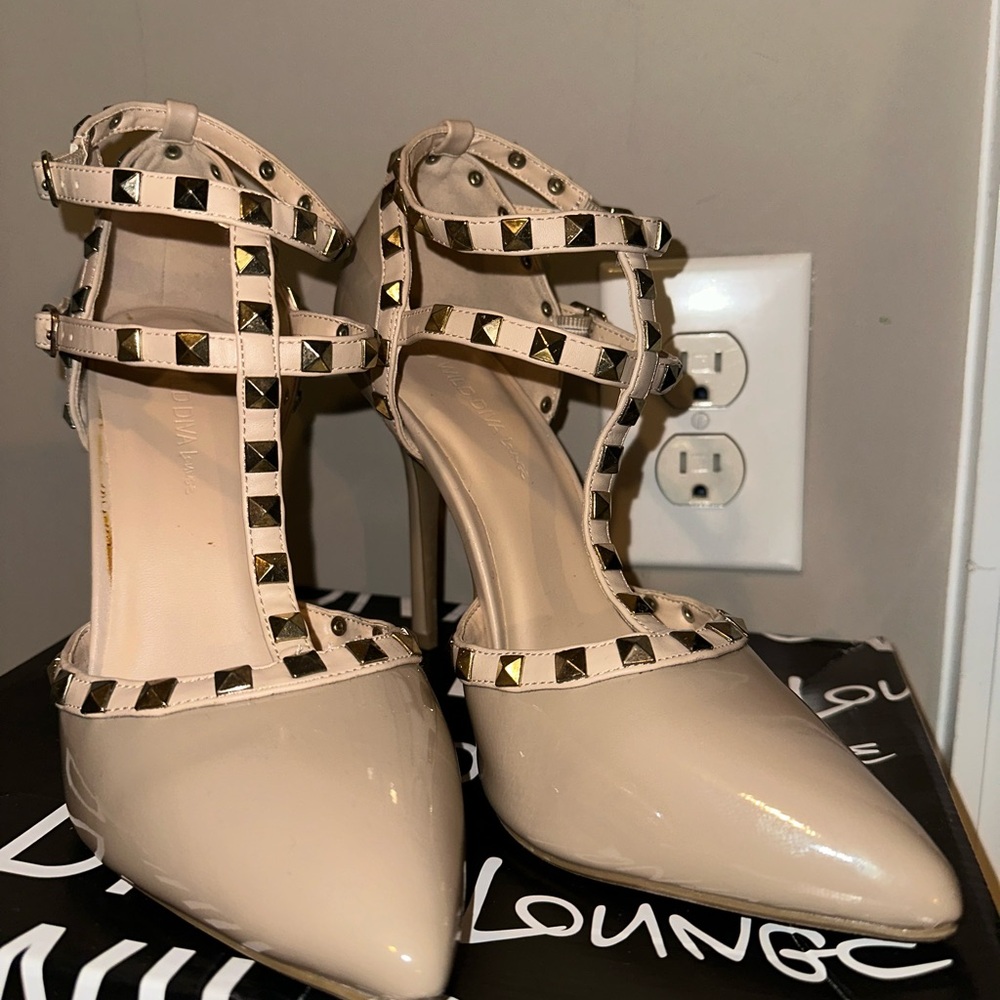 Wild Diva Beige Studded Heels